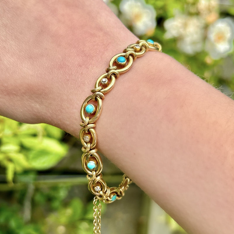 Antique Victorian Turquoise Diamond Bracelet 15ct Gold