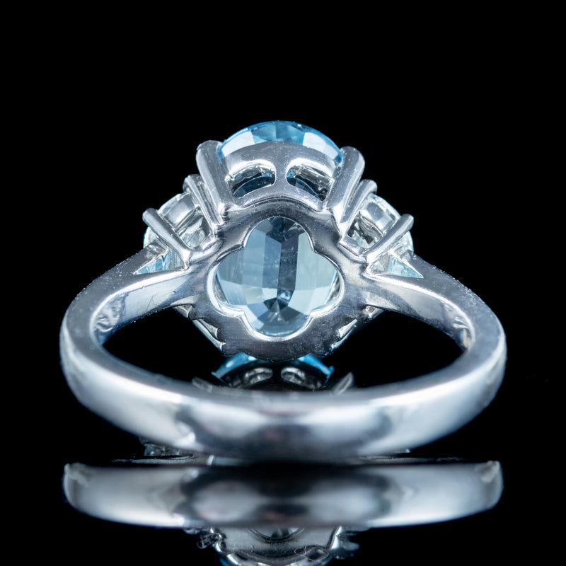 Art Deco Style Aquamarine Half Moon Diamond Trilogy Ring 3ct Aqua