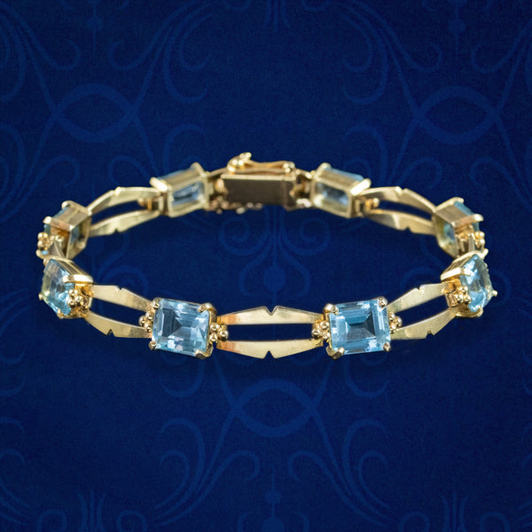 Art Deco Aquamarine Bracelet 15ct Gold 12ct Total