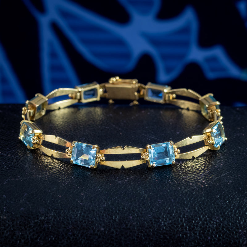 Art Deco Aquamarine Bracelet 15ct Gold 12ct Total