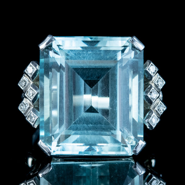 Art Deco Aquamarine Diamond Cocktail Ring 25ct Aqua