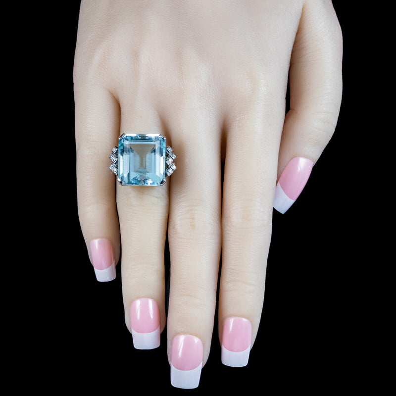 Art Deco Aquamarine Diamond Cocktail Ring 25ct Aqua