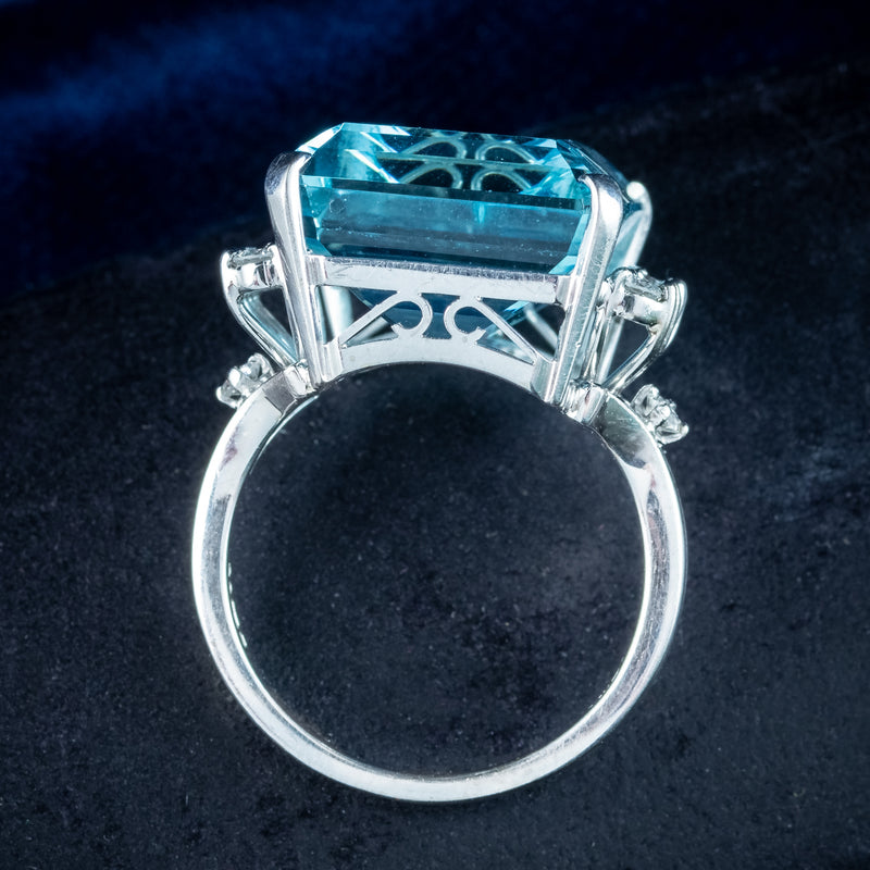 Vintage Aquamarine Diamond Cocktail Ring 18ct Aqua