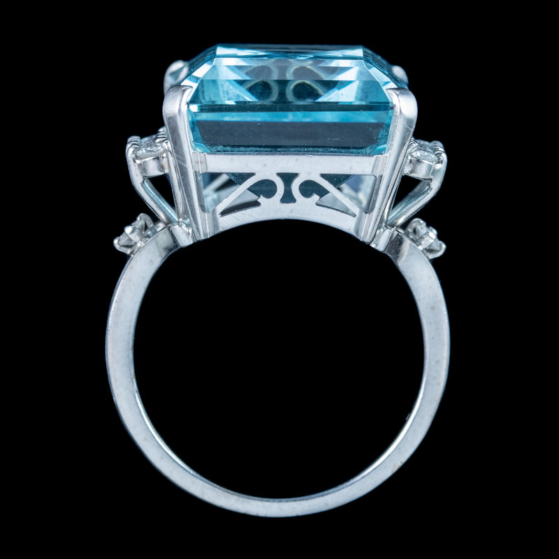 Vintage Aquamarine Diamond Cocktail Ring 18ct Aqua