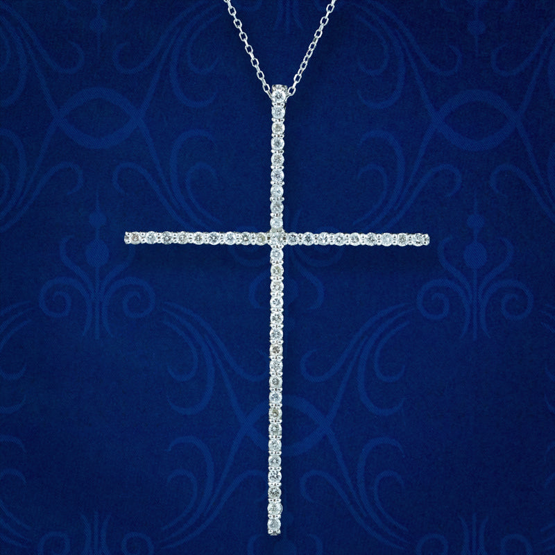 Art Deco Diamond Cross Pendant Necklace 18ct Gold