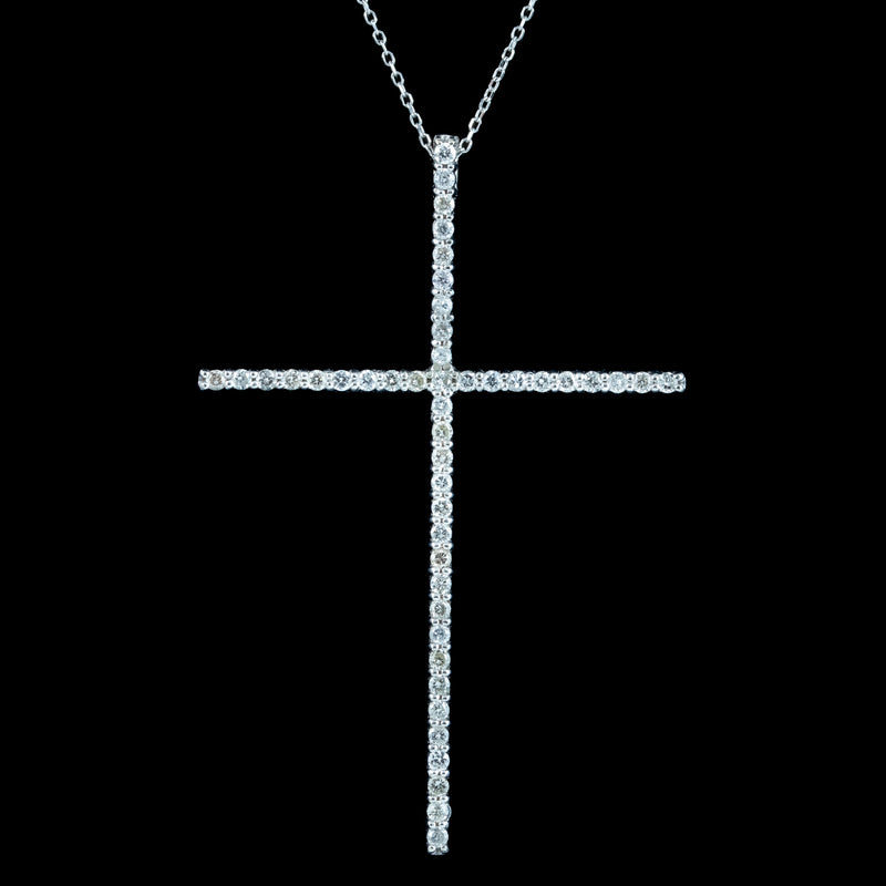 Art Deco Diamond Cross Pendant Necklace 18ct Gold