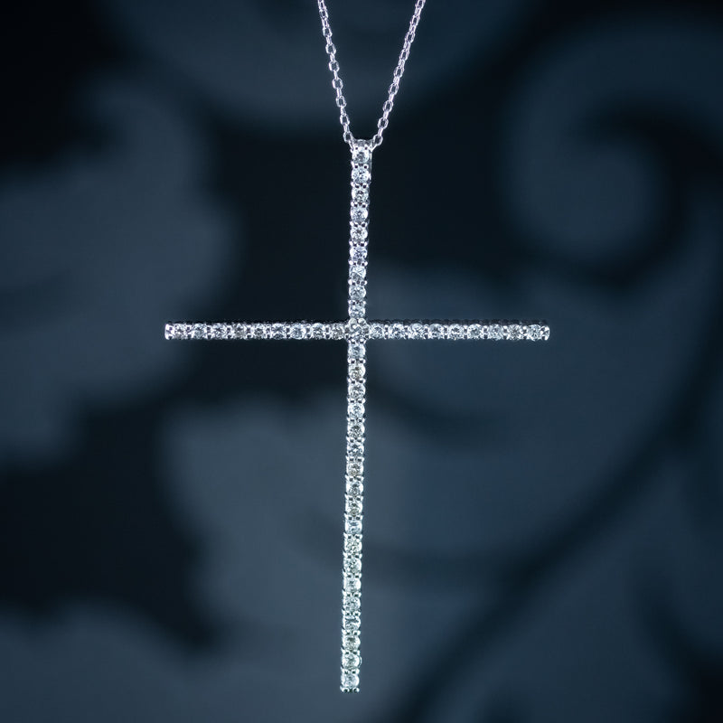 Art Deco Diamond Cross Pendant Necklace 18ct Gold