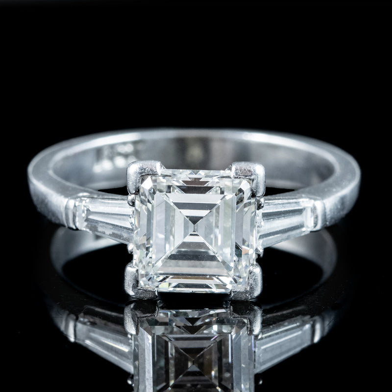 Art Deco Diamond Trilogy Ring 2ct Square Cut Diamond