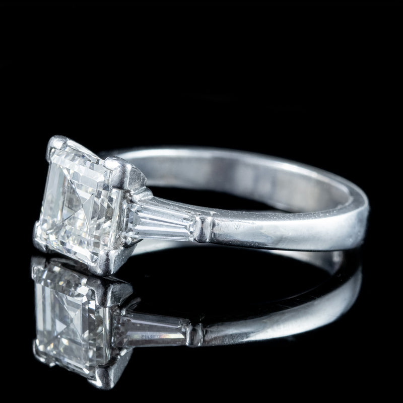 Art Deco Diamond Trilogy Ring 2ct Square Cut Diamond