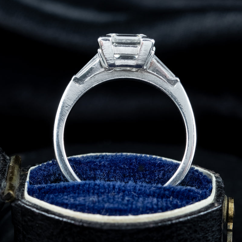 Art Deco Diamond Trilogy Ring 2ct Square Cut Diamond