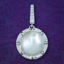 Art Deco Saltwater Pearl Diamond Pendant 18ct Gold With Cert