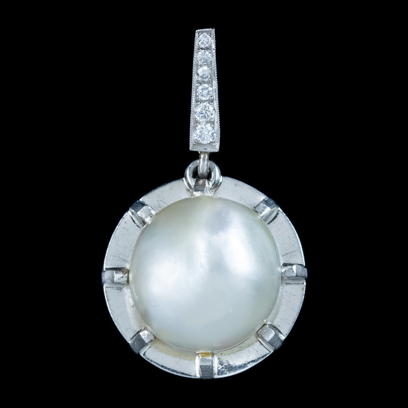 Art Deco Saltwater Pearl Diamond Pendant 18ct Gold With Cert