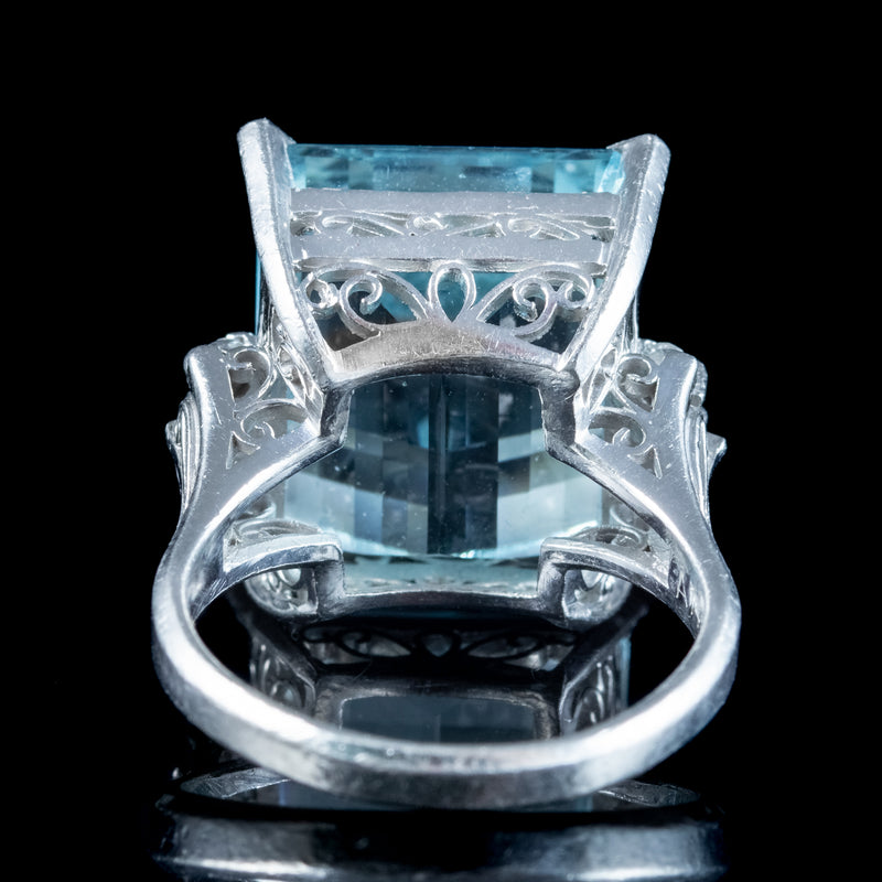 Art Deco Style Aquamarine Diamond Ring Platinum 14.88ct Aqua