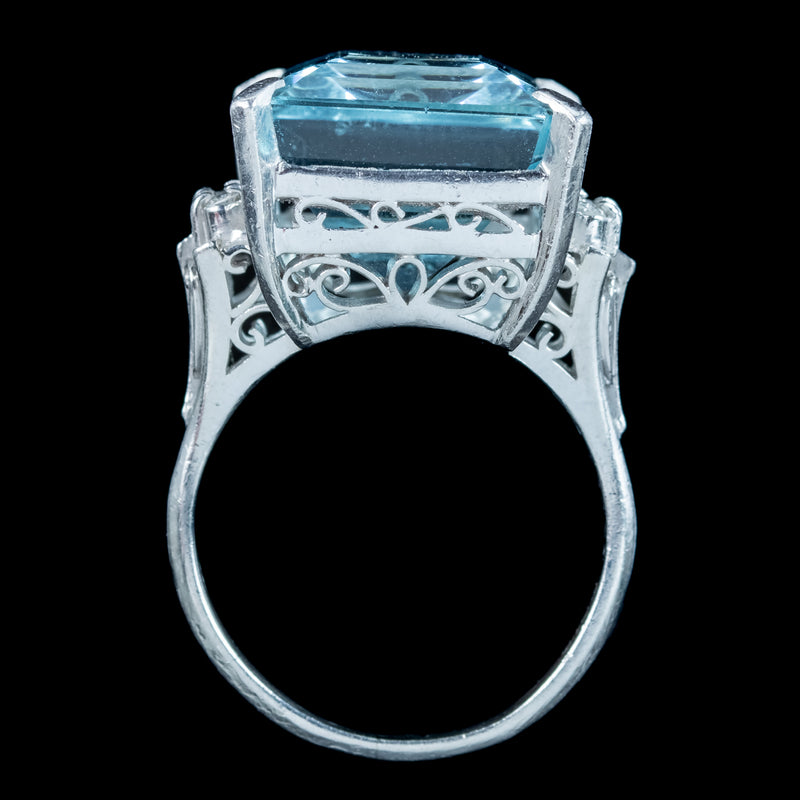 Art Deco Style Aquamarine Diamond Ring Platinum 14.88ct Aqua