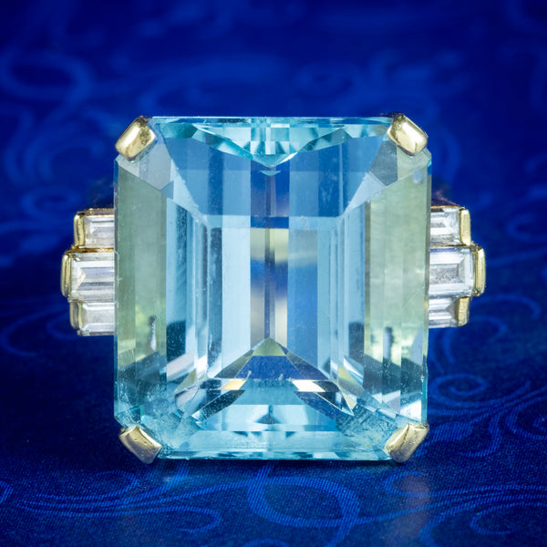 Art Deco Style Aquamarine Diamond Cocktail Ring 28ct Aqua