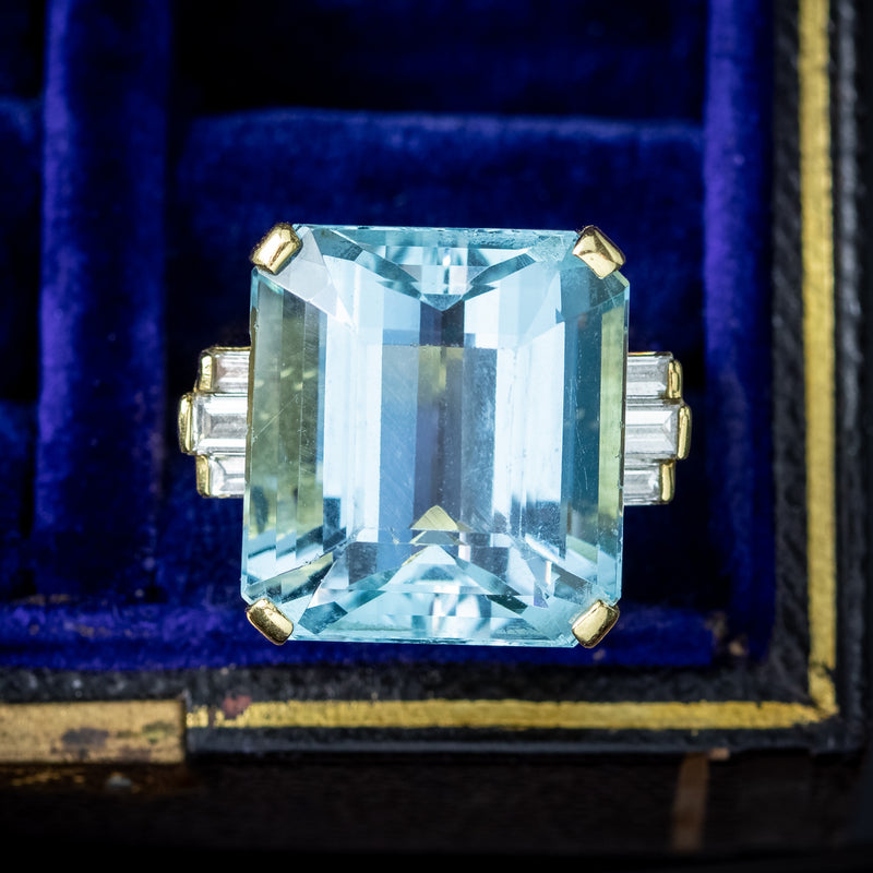 Art Deco Style Aquamarine Diamond Cocktail Ring 28ct Aqua