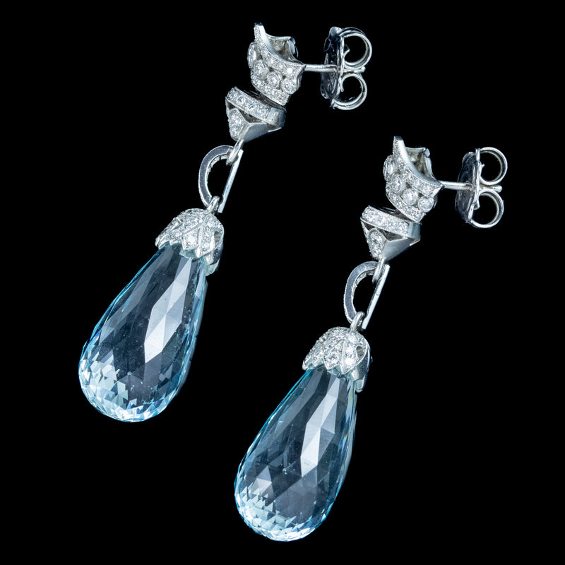 Art Deco Style Aquamarine Diamond Drop Earrings