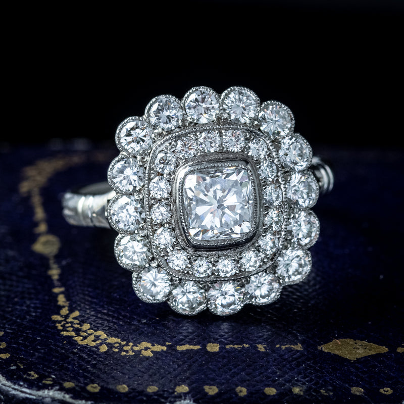 Art Deco Style Diamond Cluster Ring 3ct Total