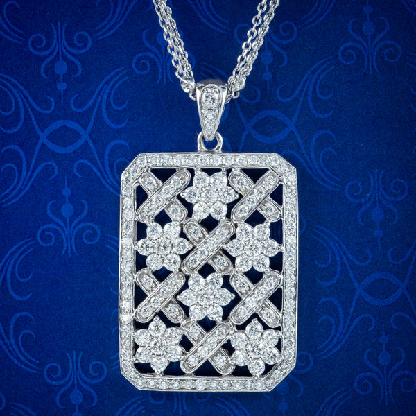 Art Deco Style Diamond Pendant Necklace 14ct Gold 8ct Of Diamond