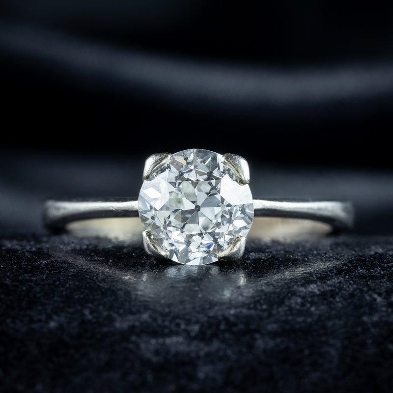 Art Deco Style Diamond Solitaire Ring 1.35ct Old Cut Diamond