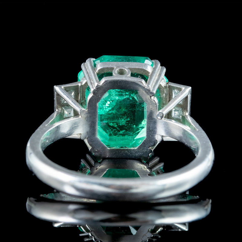 Art Deco Style Emerald Diamond Ring 6.19ct Colombian Emerald With Cert