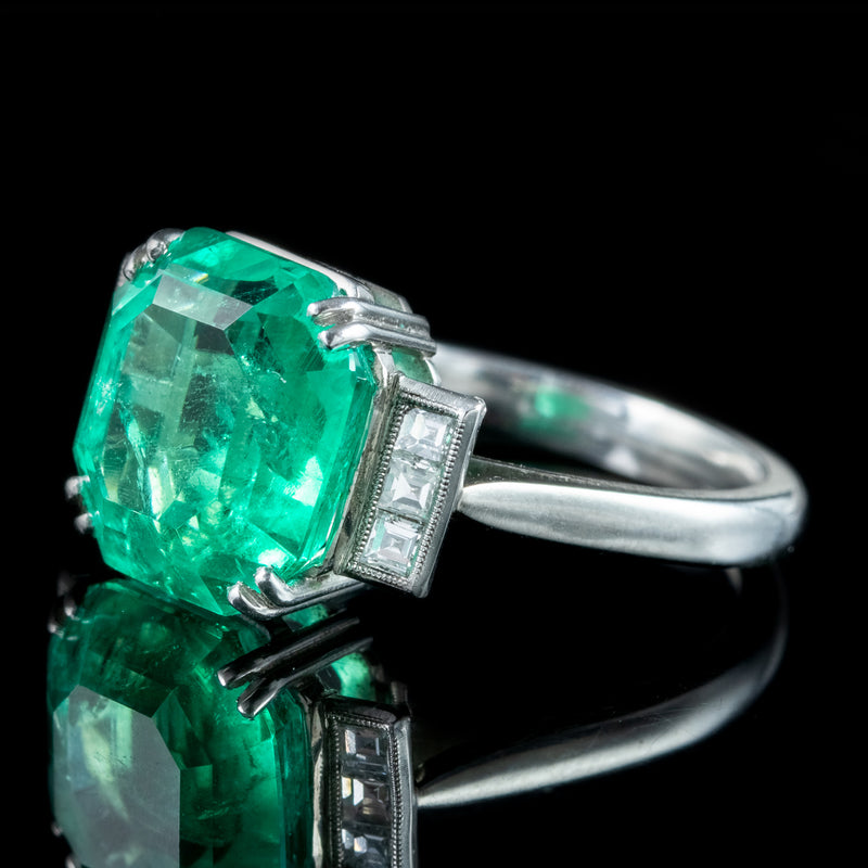 Art Deco Style Emerald Diamond Ring 6.19ct Colombian Emerald With Cert