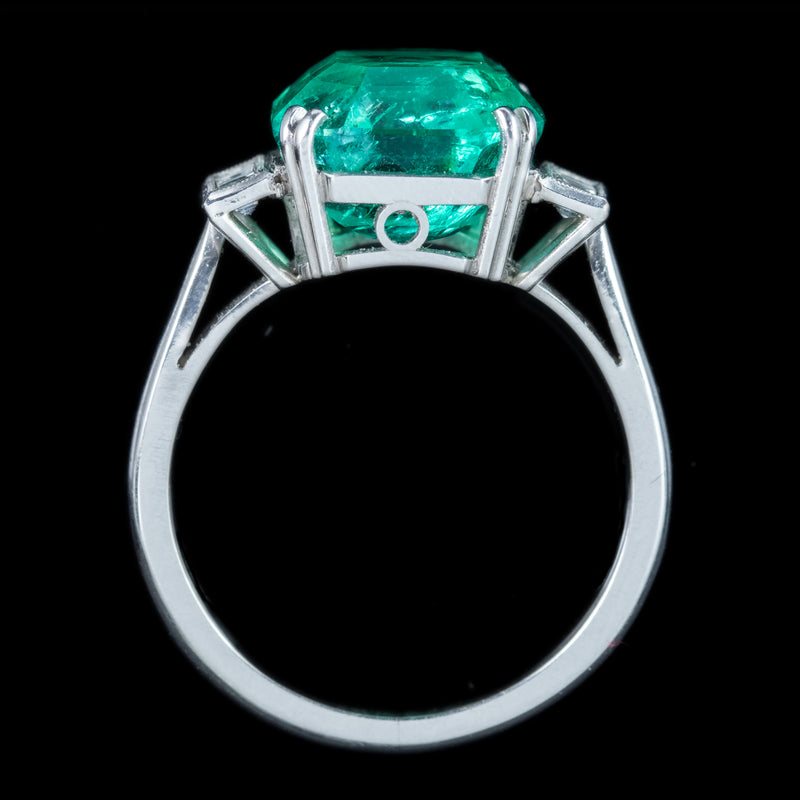 Art Deco Style Emerald Diamond Ring 6.19ct Colombian Emerald With Cert