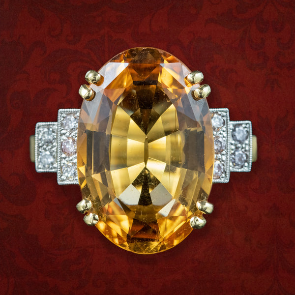 Art Deco Style Precious Topaz Diamond Ring 7ct Orange Topaz 