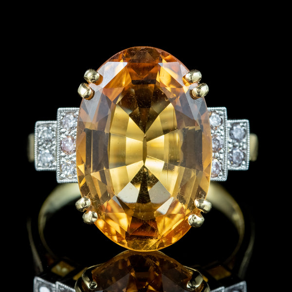 Art Deco Style Precious Topaz Diamond Ring 7ct Orange Topaz 