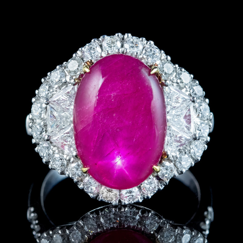 Art Deco Style Star Ruby Diamond Cluster Ring 5.5ct Ruby