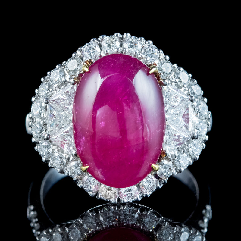 Art Deco Style Star Ruby Diamond Cluster Ring 5.5ct Ruby