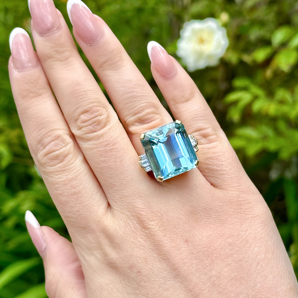 19 top Ct Aquamarine Vintage Art Deco Style Engagement Ring Emerald Shaped Aquamarine Ring Dinner Ring Art Deco Ring Cocktail Womens Ring