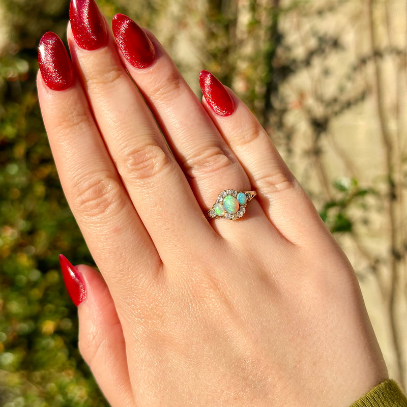 Antique Victorian Opal Diamond Cluster Ring 0.80ct Opal