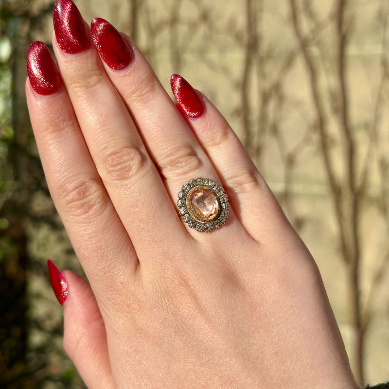 Antique Georgian Imperial Topaz Paste Cluster Ring 4ct Orange Topaz