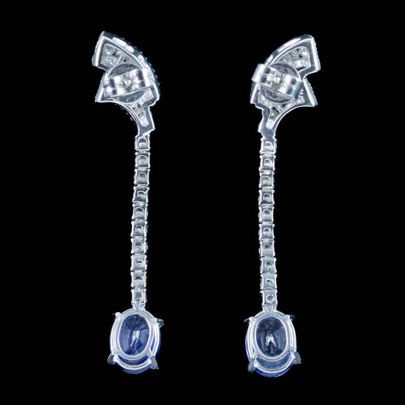 Art Deco Style Ceylon Sapphire Diamond Earrings With Cert And Box