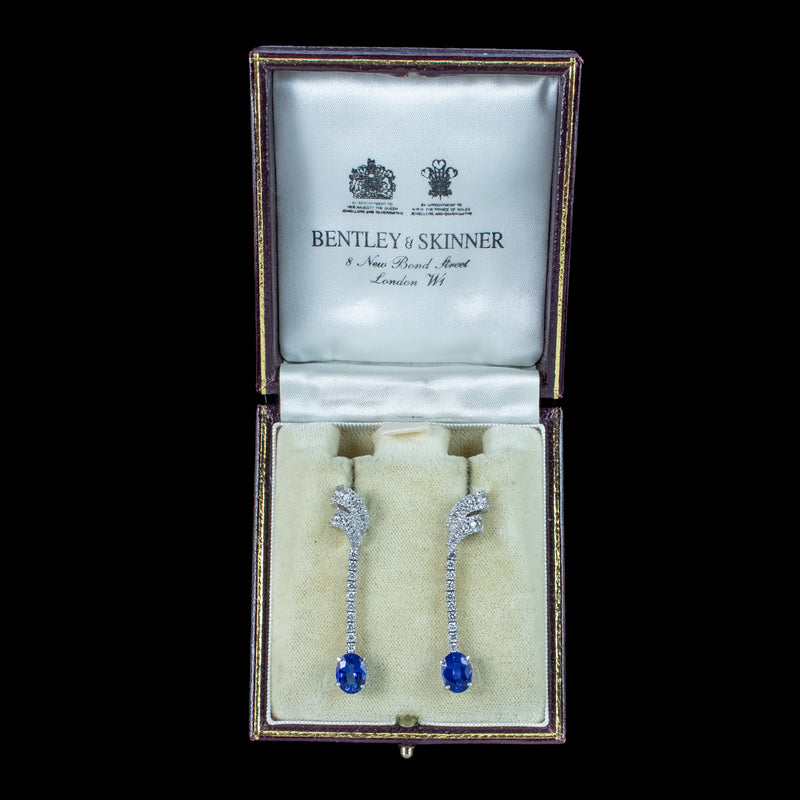 Art Deco Style Ceylon Sapphire Diamond Earrings With Cert And Box