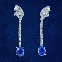 Art Deco Style Ceylon Sapphire Diamond Earrings With Cert And Box