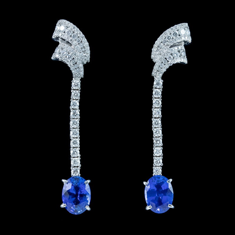 Art Deco Style Ceylon Sapphire Diamond Earrings With Cert And Box