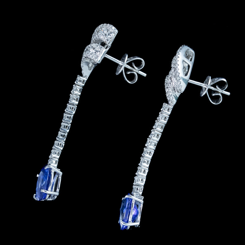 Art Deco Style Ceylon Sapphire Diamond Earrings With Cert And Box