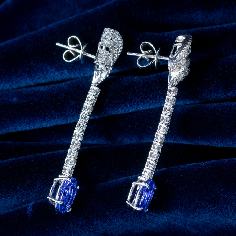 Art Deco Style Ceylon Sapphire Diamond Earrings With Cert And Box