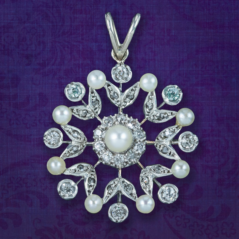 Antique Edwardian Diamond Pearl Pendant 15ct Gold