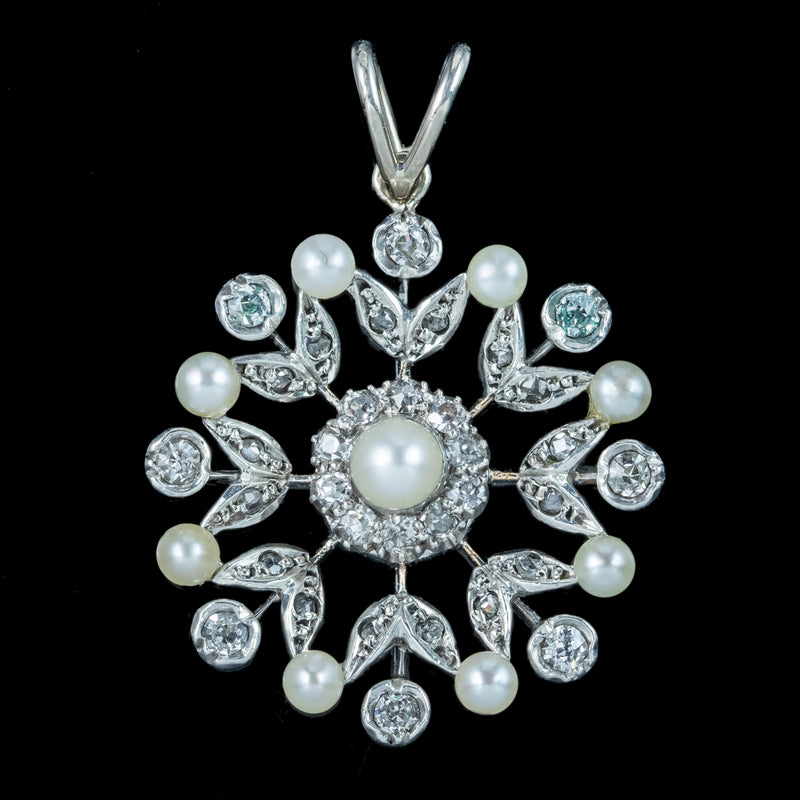 Antique Edwardian Diamond Pearl Pendant 15ct Gold