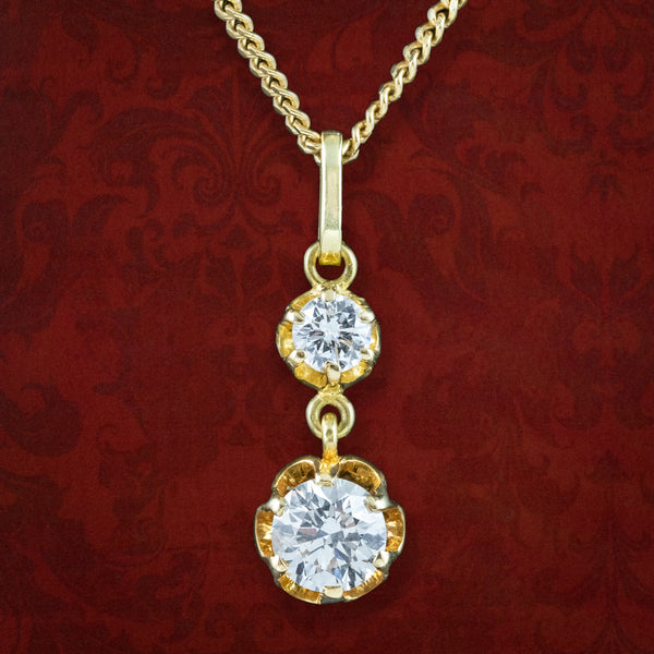 Antique Edwardian Diamond Pendant Necklace 18ct Gold 0.95ct Total