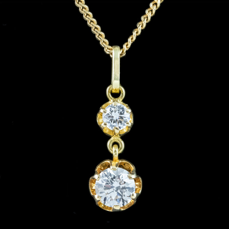 Antique Edwardian Diamond Pendant Necklace 18ct Gold 0.95ct Total