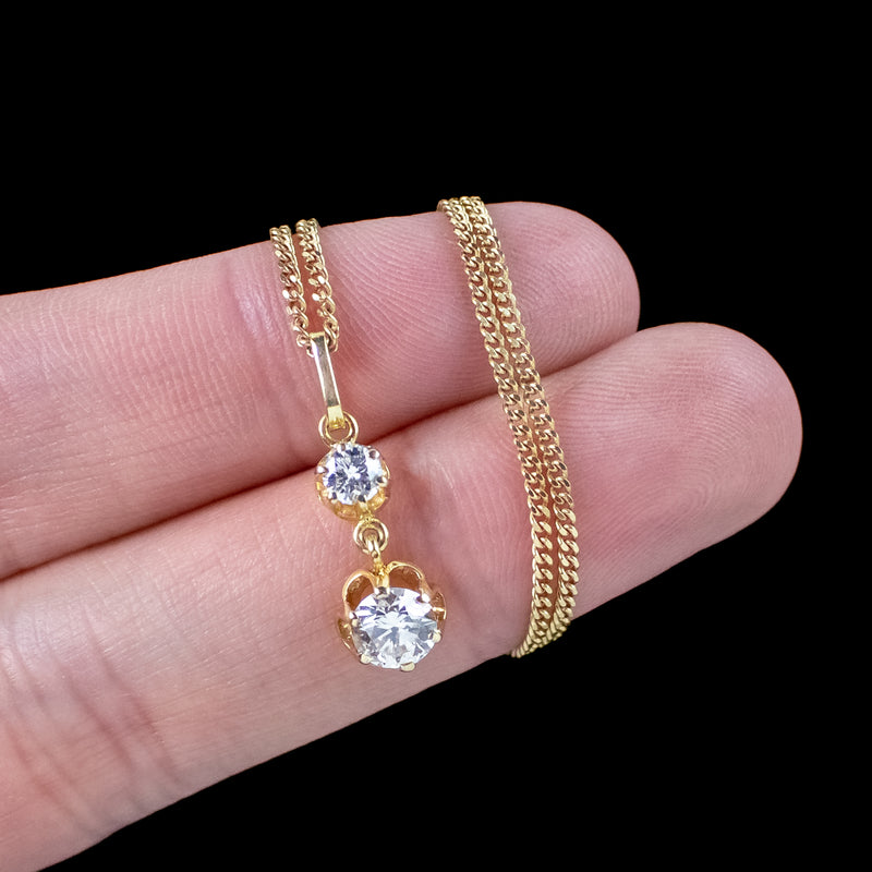 Antique Edwardian Diamond Pendant Necklace 18ct Gold 0.95ct Total