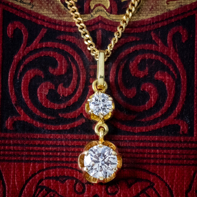 Antique Edwardian Diamond Pendant Necklace 18ct Gold 0.95ct Total