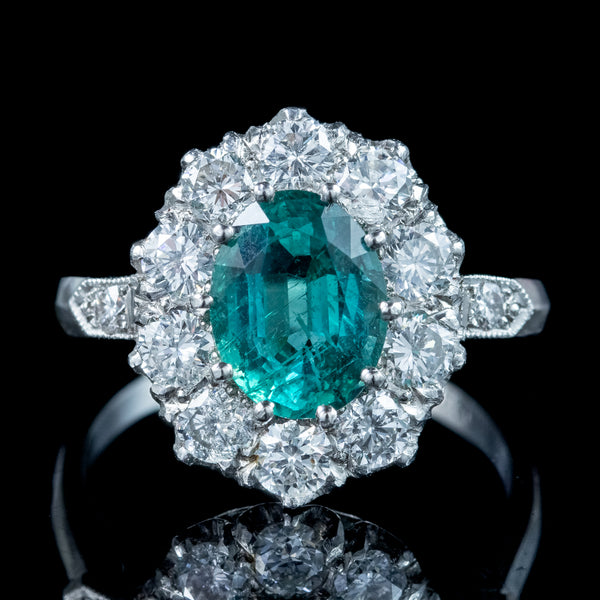 Edwardian Style Emerald Diamond Cluster Ring 1.9ct Emerald