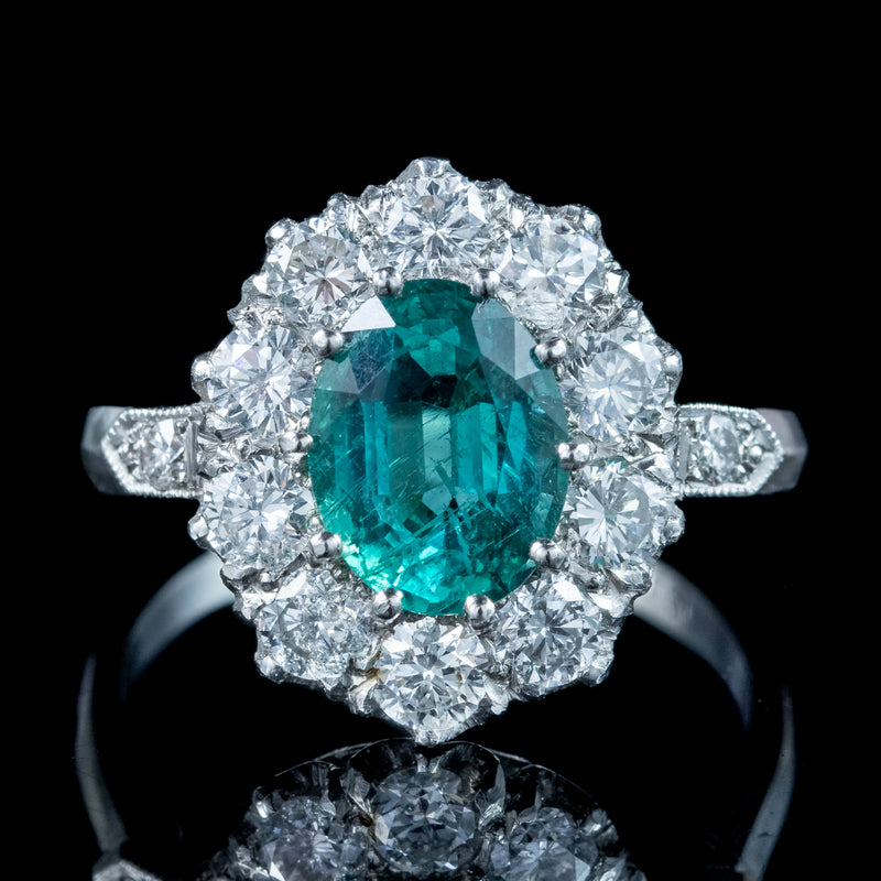 Edwardian Style Emerald Diamond Cluster Ring 1.9ct Emerald