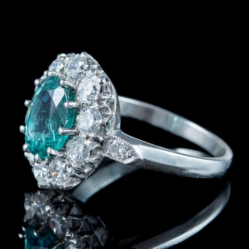 Edwardian Style Emerald Diamond Cluster Ring 1.9ct Emerald