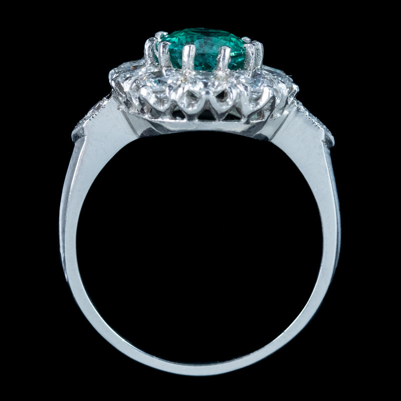 Edwardian Style Emerald Diamond Cluster Ring 1.9ct Emerald